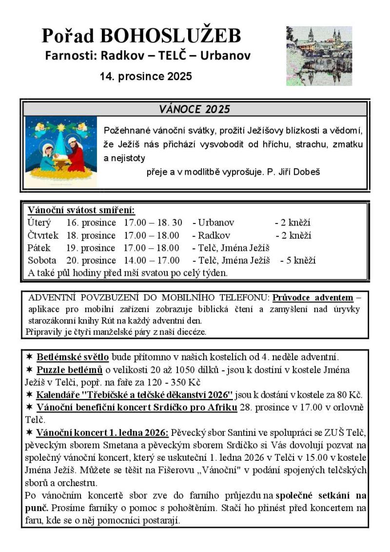 Pořad BOHOSLUŽEB o Vánocích – Radkov – TELČ – Urbanov 1/4